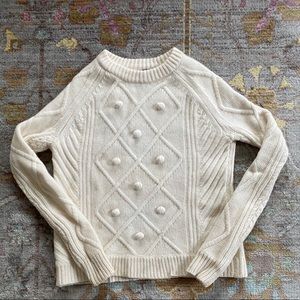 100% Wool Ivory fisherman pompon sweater